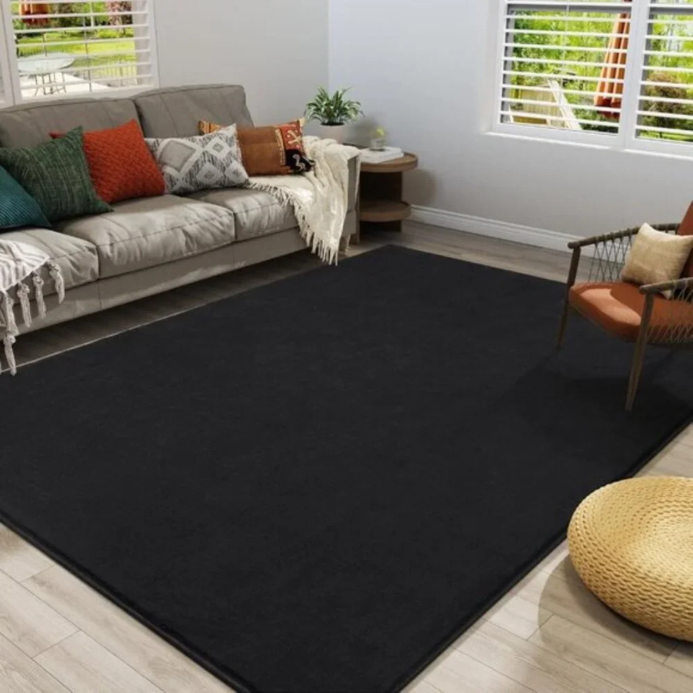 New 4x6 Black Modern Area Rug, Fluffy Memory Foam Carpet for Home & Bedroom